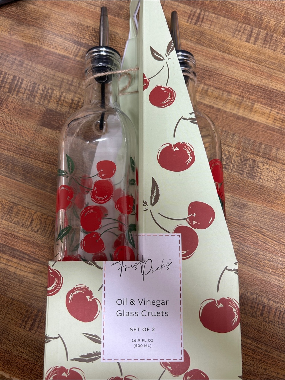Freshly Picked Red Cherry Glass Oil & Vinegar Cruet Set